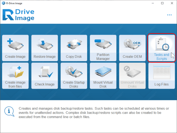 R-Drive Image Main panel