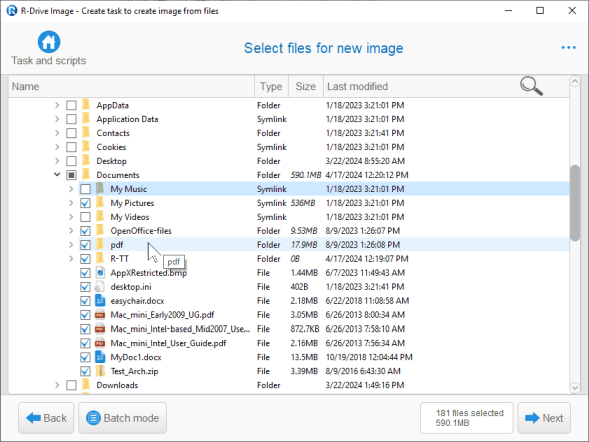 Folders and files to backup