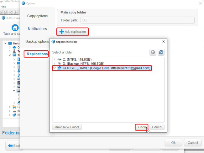 Replications options