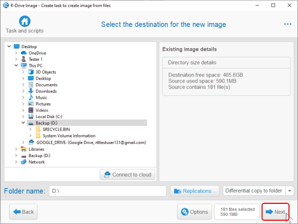 Select the destination for the new image