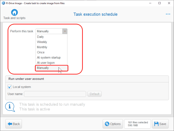 Task execution schedule panel