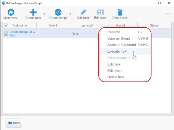 Manual execution of a task