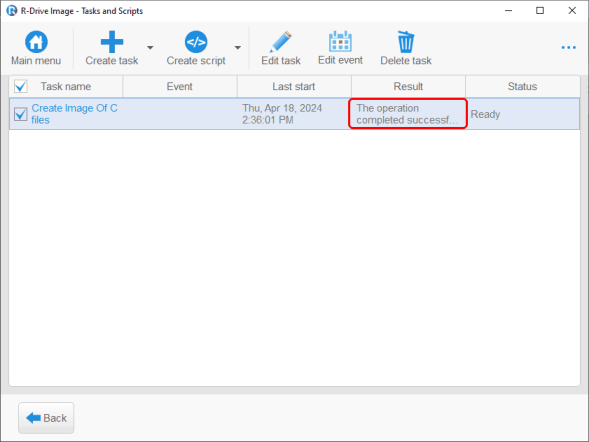 Task execution result