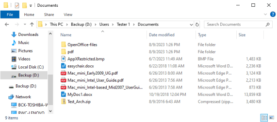 Files on the disk