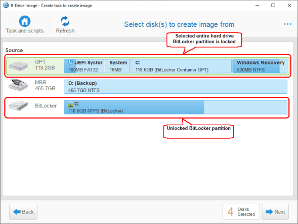 Select disk(s) to create image from panel