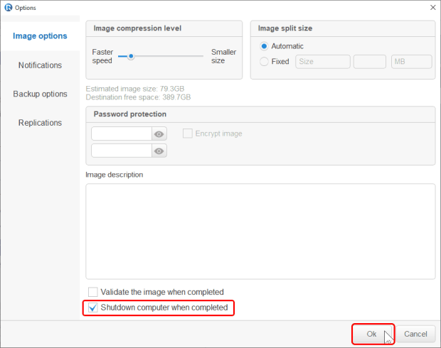 Image options tab