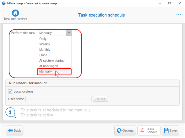 Task execution schedule tab
