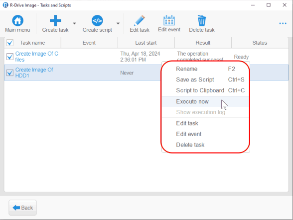 Manual task execution