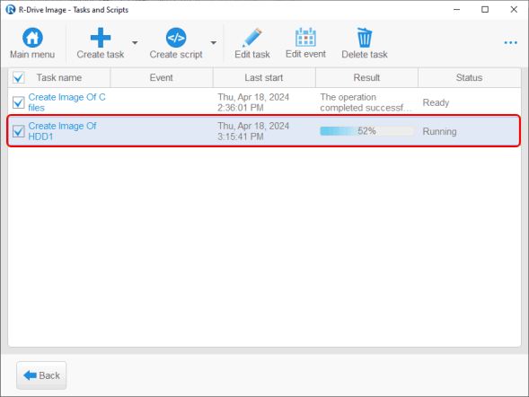Task execution progress