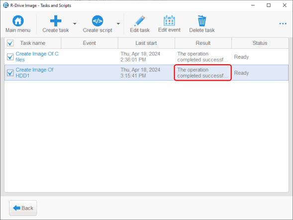 Task execution result
