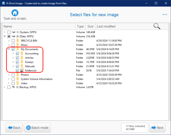 Files to backup