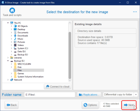 Select the destination for the new image panel