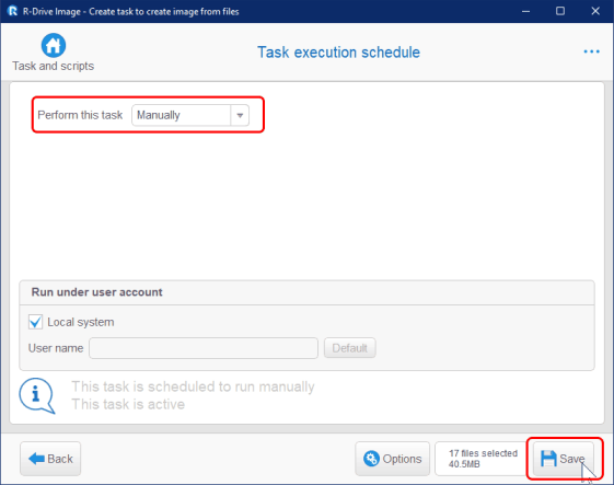Task execution schedule panel