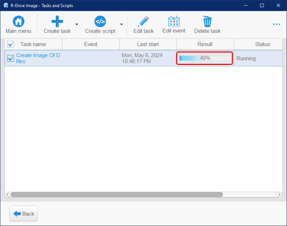 Task execution progress