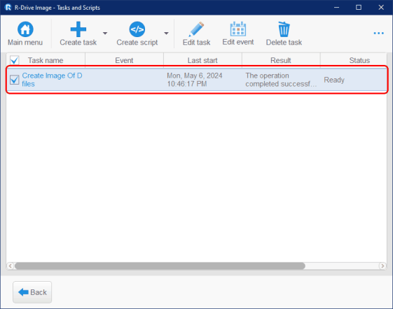 Task execution result