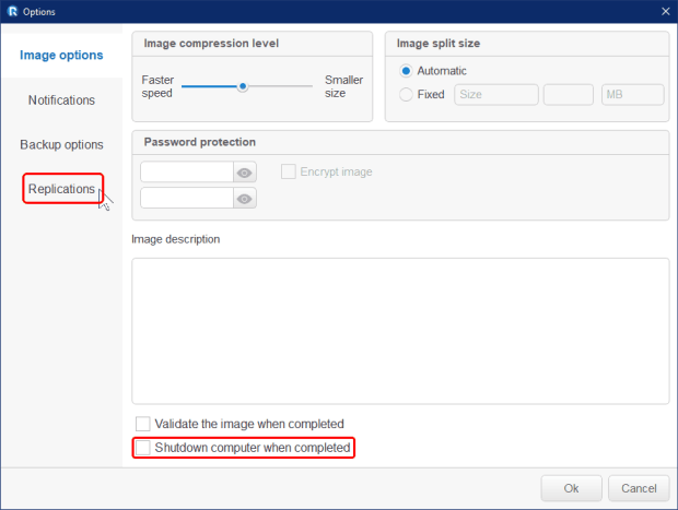 Image options tab