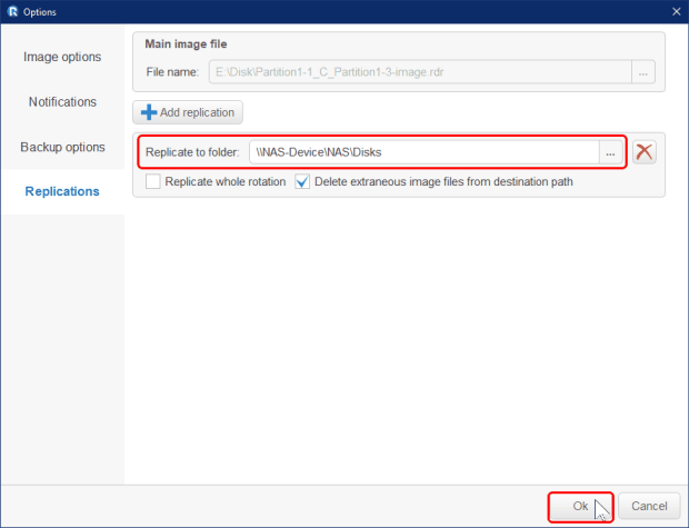 Replications tab