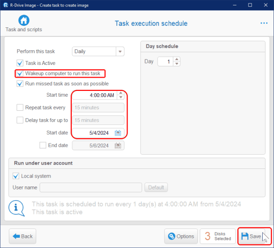 Task execution schedule panel