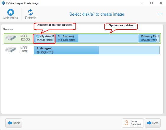 Seleziona i dischi per creare l'immagine