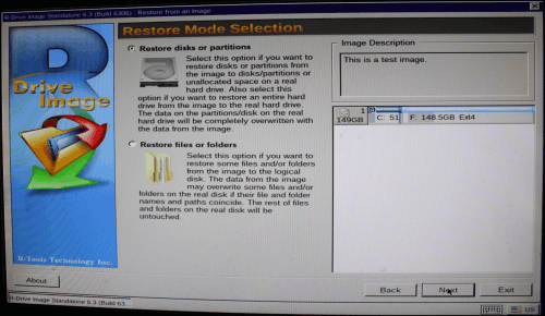Restore Mode Selection panel