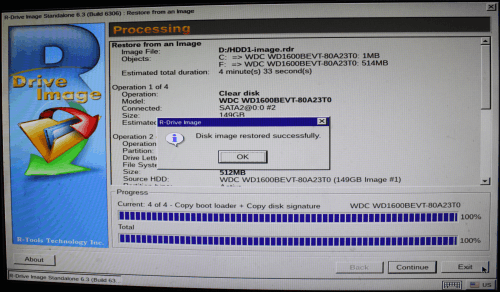 Disk image restored successfully