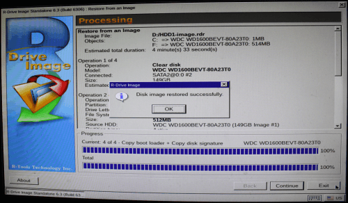 Imagen de disco restaurada correctamente