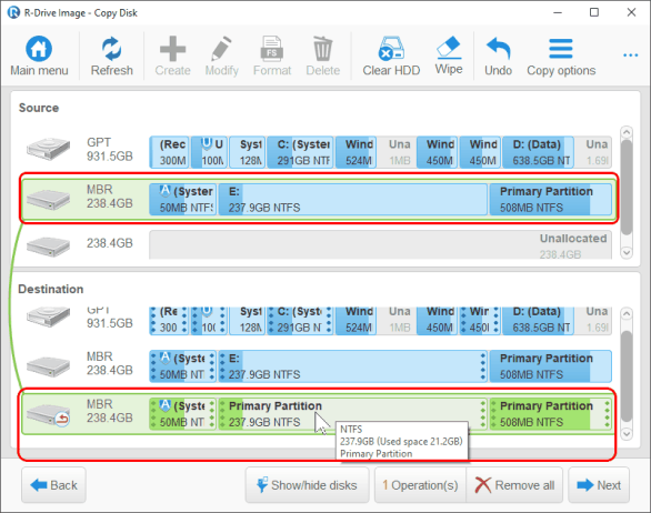 Restore/Copy Parameters panel