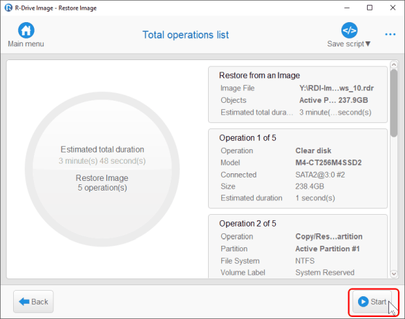 Total operation list panel