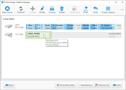 Nueva partición en la configuración de discos