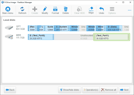 Nueva partición (Test_Part1) en el lado derecho del diagrama del disco