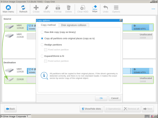 Dialogfenster "Copy options" ("Kopieroptionen")