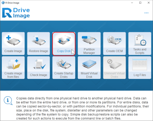 Action Selection panel - Copy Disk