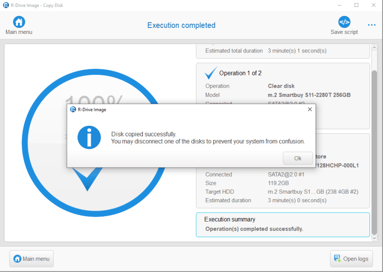 Meldung "Datenträger erfolgreich kopiert" - Datenträger kopieren