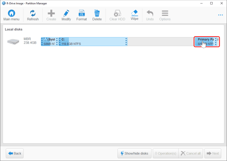 The recovery partition on the new disk