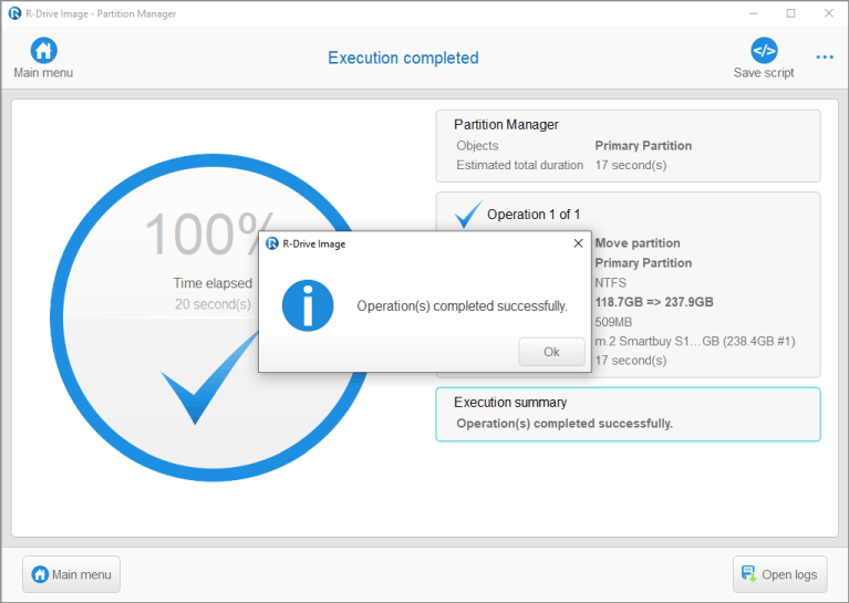 Disk copied successfully message - Disk Manager