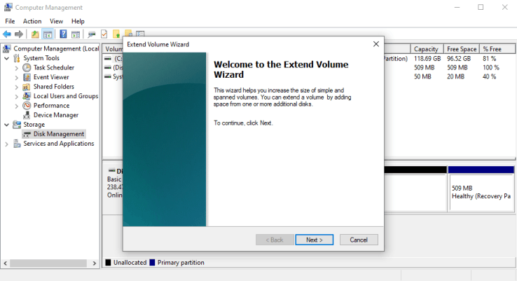 Extending the Windows partition - 2