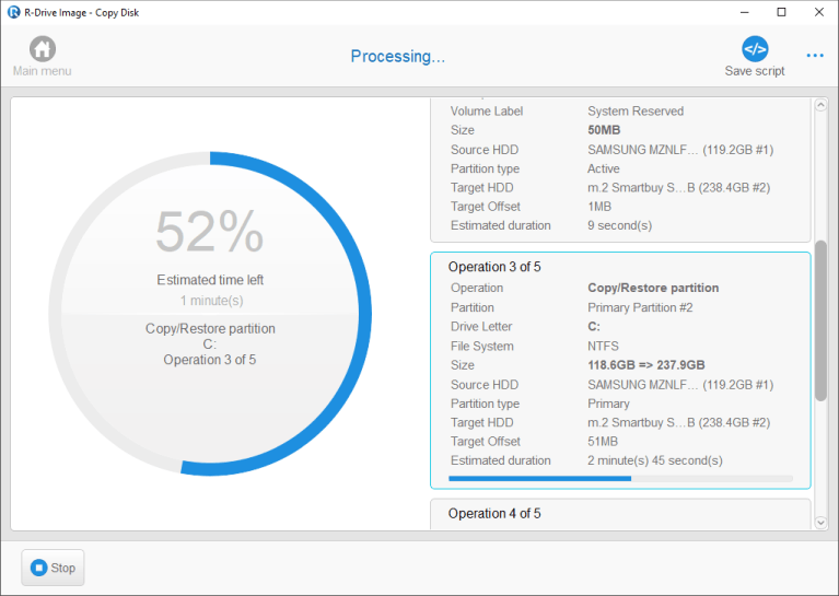 Data copying progress