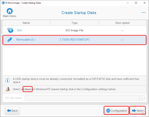 R-Drive Image: Create Startup Disks panel