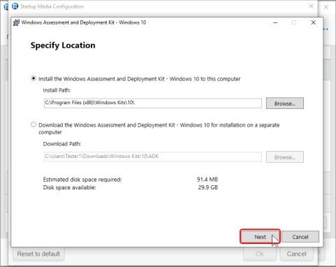 Installing Windows PE components