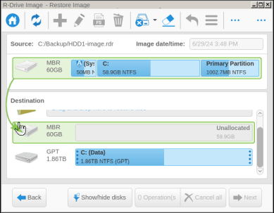 Linux-based variant: Dragging the image to the empty disk