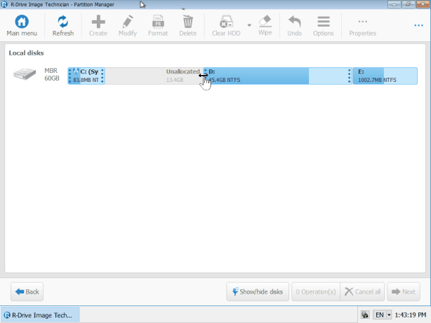 Windows PE-based variant: Resizing the system partition