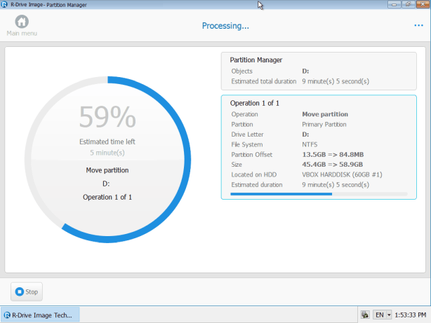 Windows PE-based variant: resizing the system partition