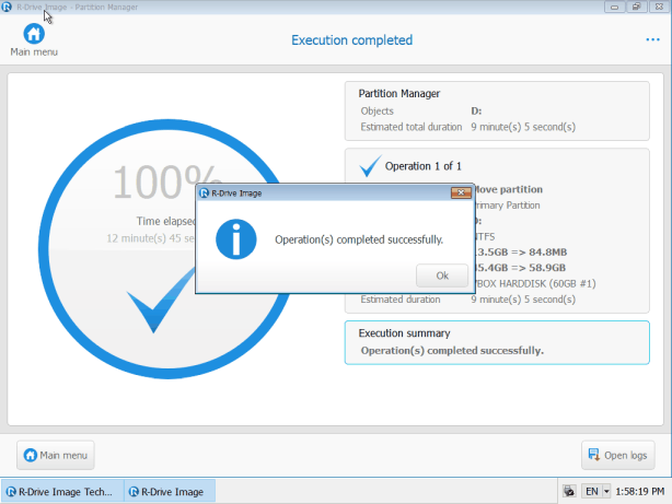 Windows PE-based variant: the Operation(s) completed successfully message