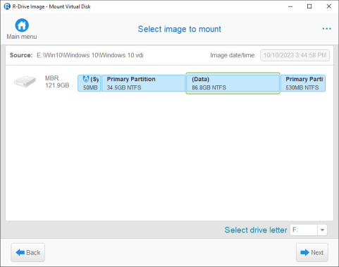 A virtual disk of a virtual machine (vdi – Oracle VMBox) selected to mount to the host system