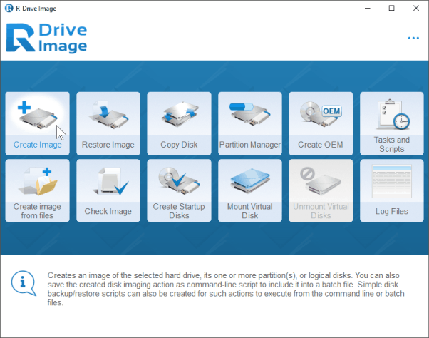 Software de Backup: Painel de Seleção de Ação