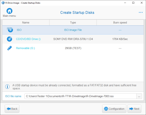 Backup Software: Create Startup Disks panel