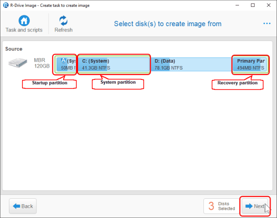 System disk backup - Select disk(s) to create image from Panel