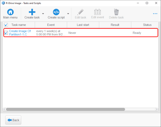 System disk full backup - Scheduled Tasks Panel