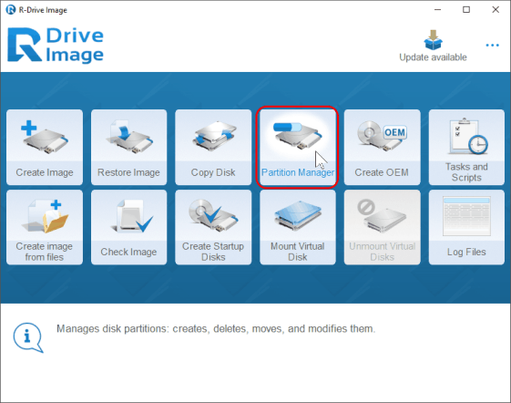 R-Drive Image Main panel