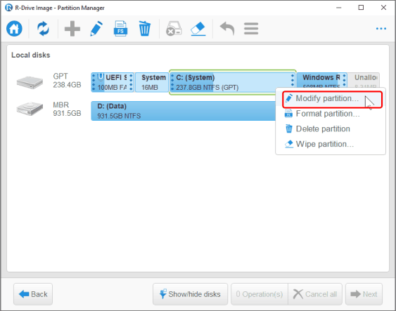 Modifying the system partition